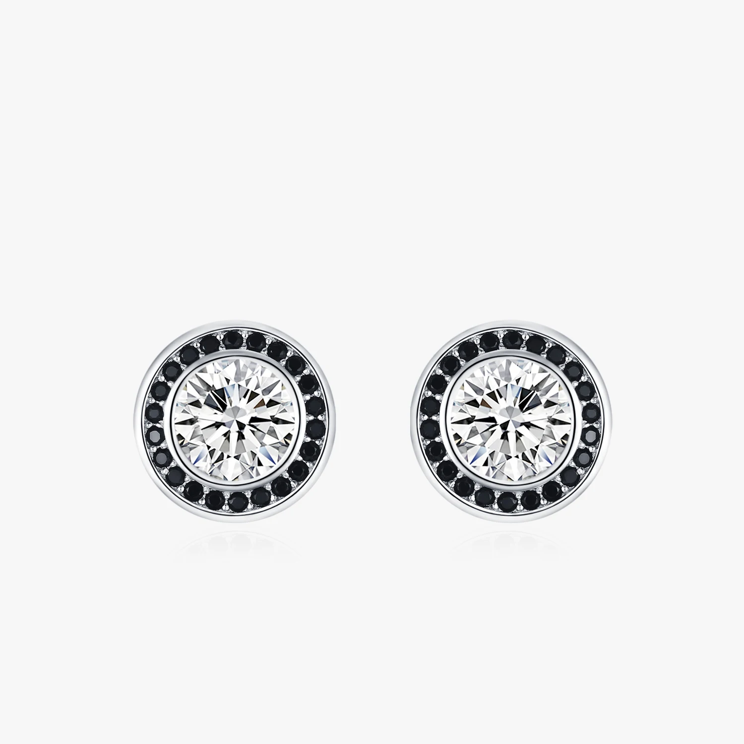 

925 Sterling Silver White Black Zircon Round Stud Earrings for Women's Holiday or Anniversary Perfect Gift