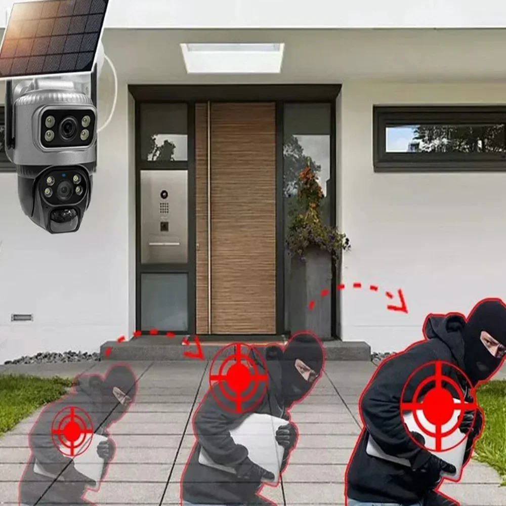 4G Solar Camera 8MP 4K Dual Lens PIR Sim Card built in Night Vision Waterproof Security Video IP Camara Battery CCTV Monitor