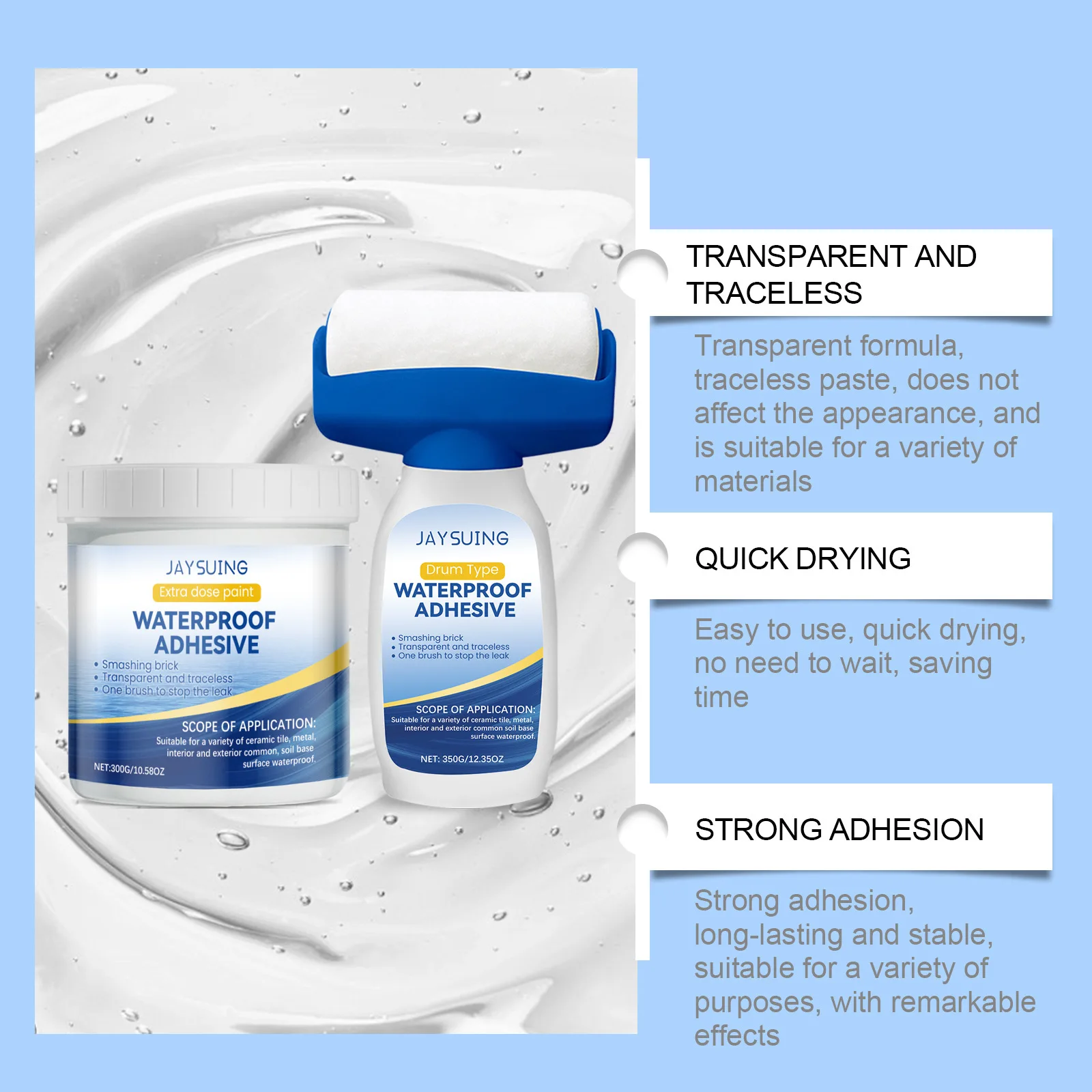 Jaysuing Waterproof Coating Sealant Agent Transparent Invisible Paste Glue Roof Leak-Free Toilet Restore Bathroom Antileak Glue