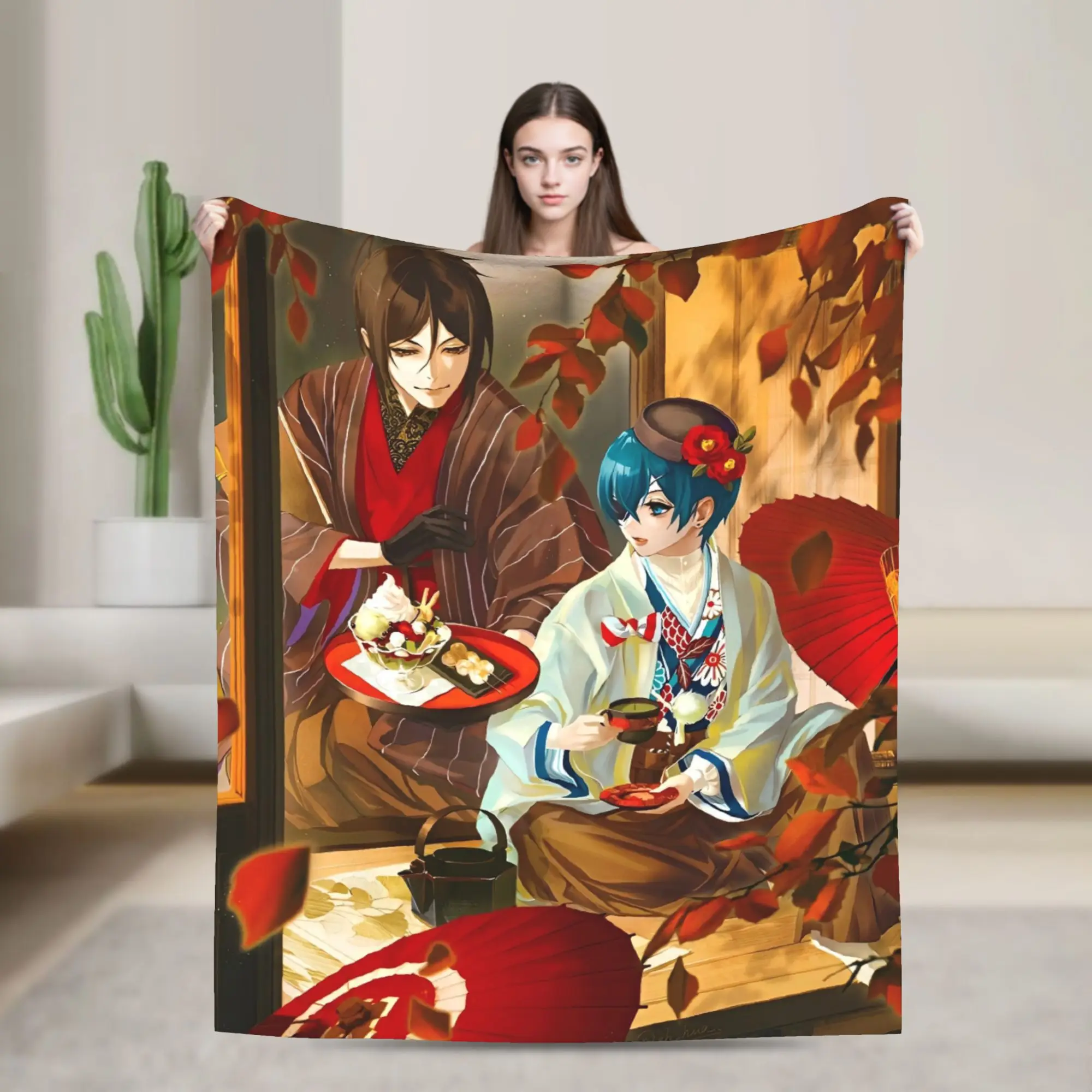 Soft Warm BlanketsGirls Boys Travel Black Butlers  Throw Blanket  Flannel Bedspread For Living Room Novelty Sofa Bed Cover