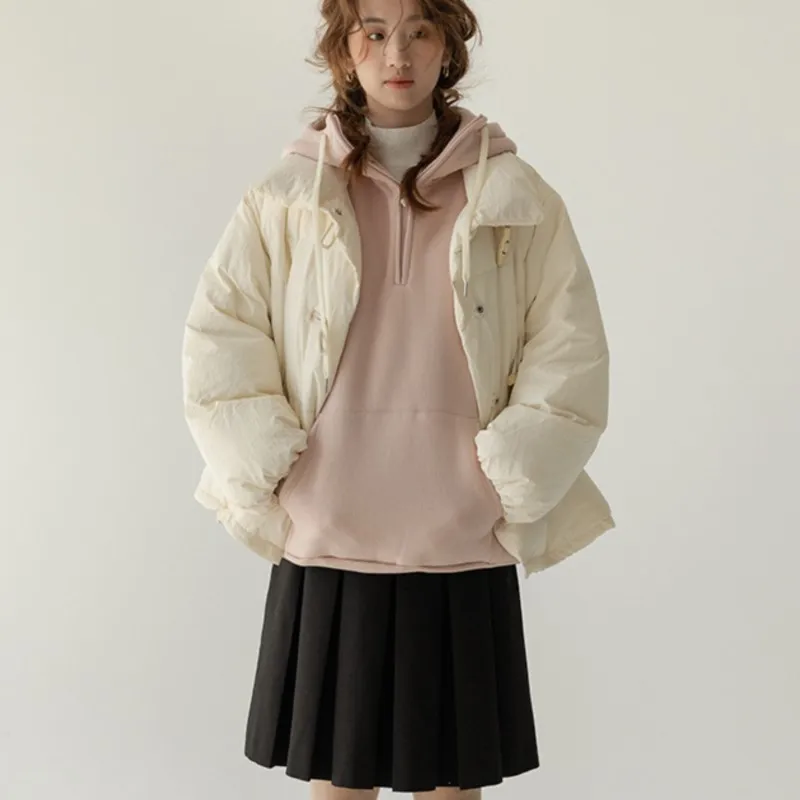 Johnature New Winter Casual Korean Stand Collar Windproof Thickened Cotton Jacket For Women Simple Comfortable Warm Coats