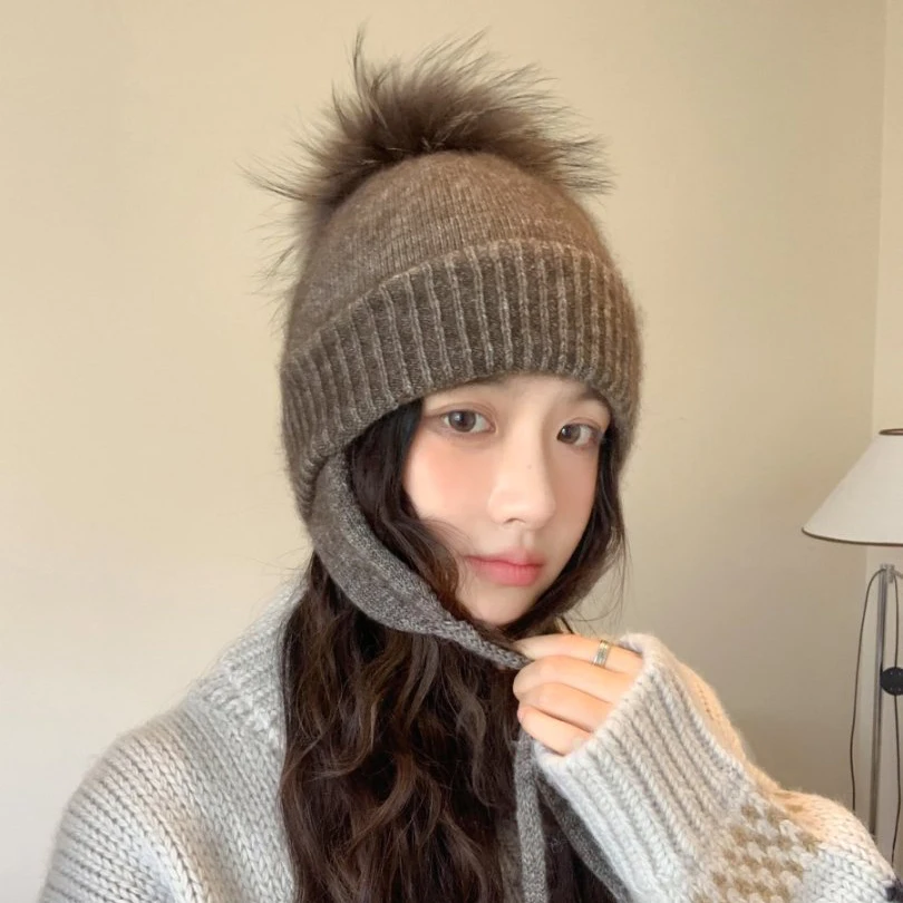 

Шапка-ушанка с помпоном, женская зимняя шапка из ангоры, вязаная шапка, теплый аксессуар для осени, холодной погоды, спорта, катания на лыжах, отдыха на открытом воздухе