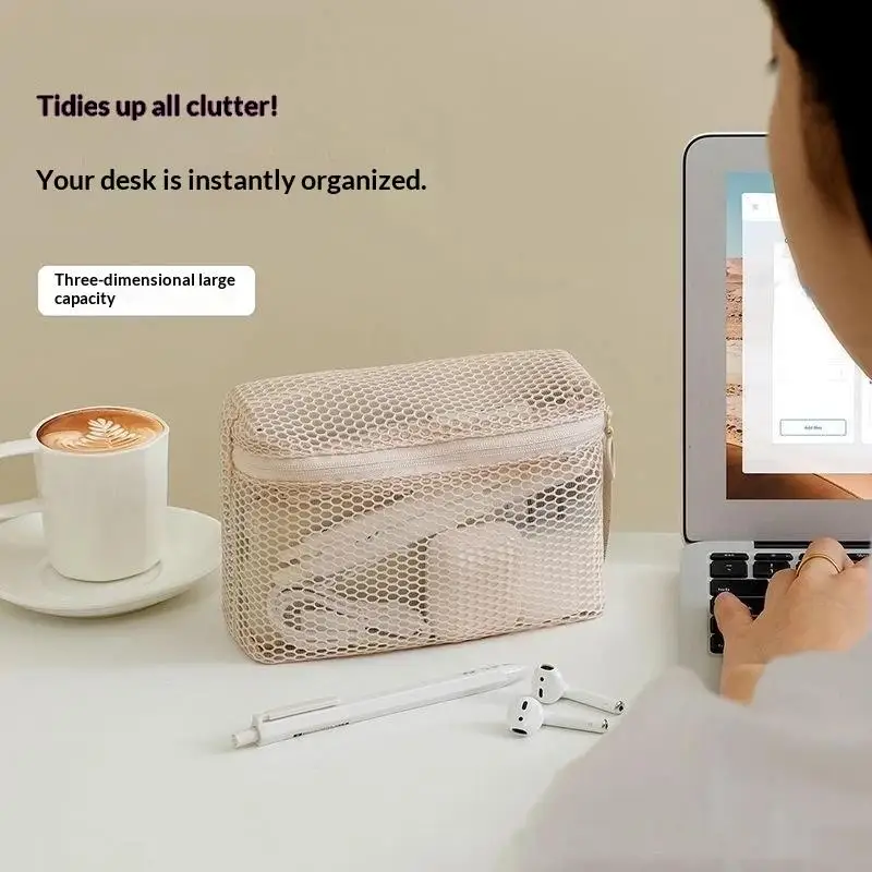 Lightweight Durable Mesh Cosmetic Bag With Secure Zipper Visible Design For Travel Daily Skincare Toiletry Storage