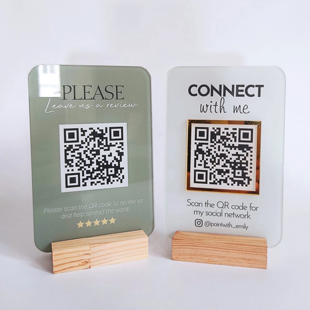 رمز QR صغير، شعار أكريليك، لوحة رمز الاستجابة السريعة الأكريليكية الحصرية الخاصة بك، عرض الوسائط الاجتماعية، قائمة مكتب الاستقبال، أمين الصندوق الجانبي القابل للتطبيق