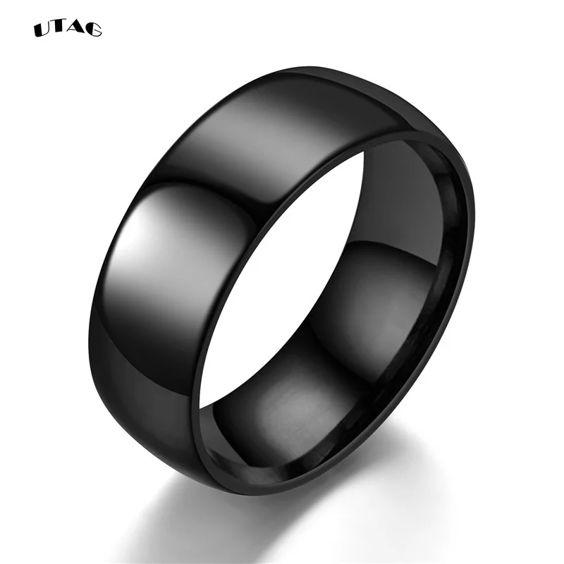 UTAG Simple 8mm Stainless Steel Wedding Rings Golden Smooth Women Men Couple Ring Fashion Jewelry