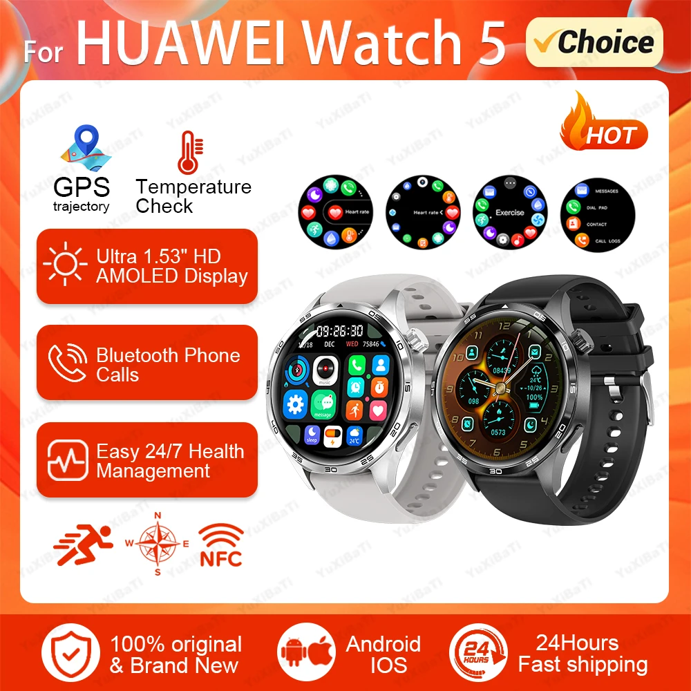 For HUAWEI GT 5 Pro Fashion Smart Watch Men Watches AMOLED HD Screen GPS NFC Compass Music Waterproof Bluetooth Call smartwatch