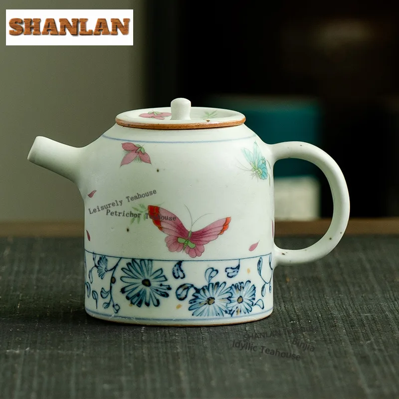 

180ml Blue And White Ru Kiln Butterfly Teapot Japanese Tea Infuser Pot Tea Making Kettle With Filter Kung Fu Teaware Cafes Gift