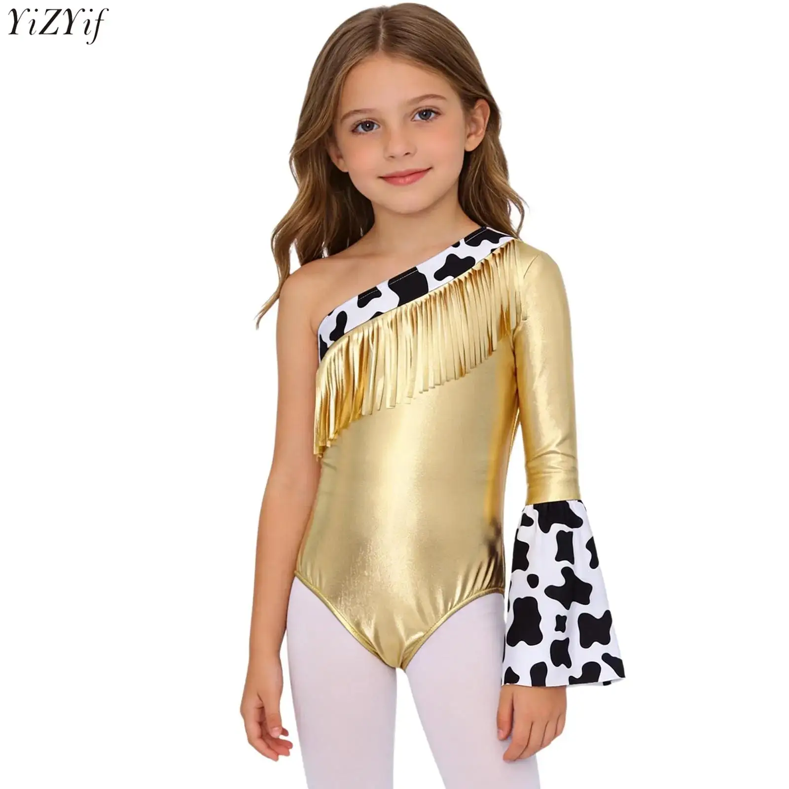 

Детский костюм в стиле пастушки в стиле вестерн для девочек, купальник для джазовых танцев, с длинными расклешенными рукавами и бахромой, металлические пуговицы, боди с промежностью