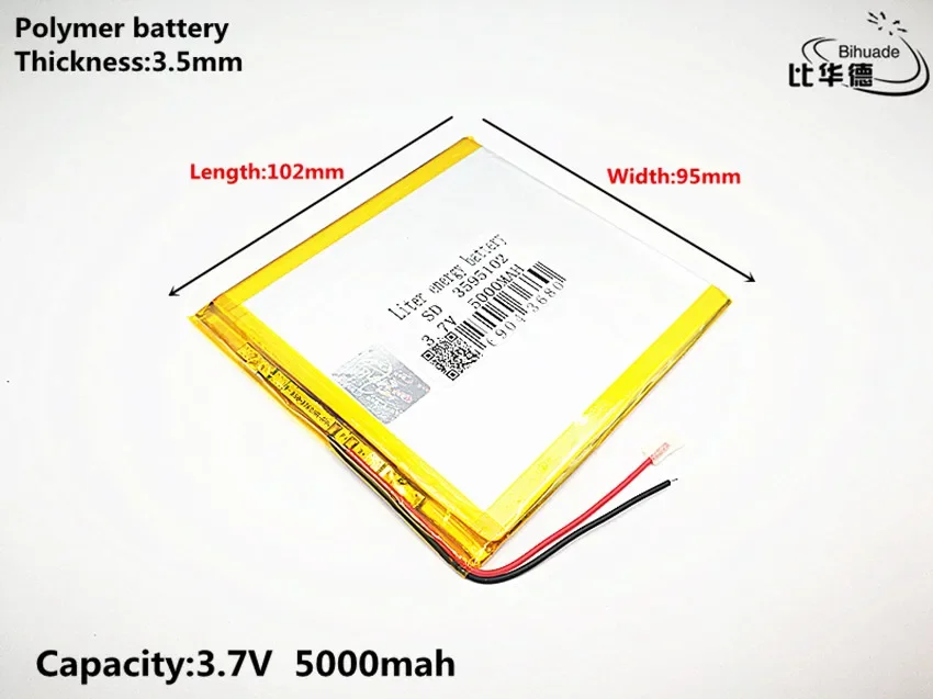 2pcs Liter energy battery Good Qulity 3.7V,5000mAH 3595102 Polymer lithium ion / Li-ion battery for tablet pc BANK,GPS,mp3,mp4
