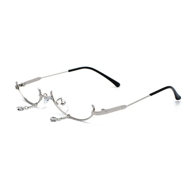 Retro Half Frame Glasses Fashion Water Drop Chain Pendant Decoration Eyeglasses Frame No Lens Men Women Eyeglasses Face Decor