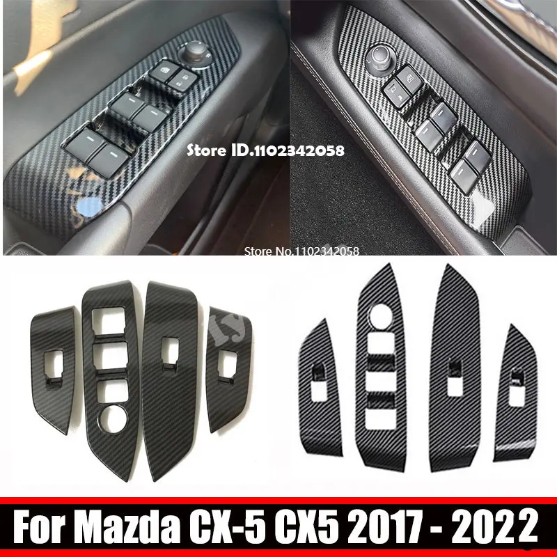 LHD RHD for Mazda CX-5 CX5 KF 2017-2022 2023 Interior ABS Carbon Fiber Window Lift Switch Cover Trim Inside Armrest Frame Trim