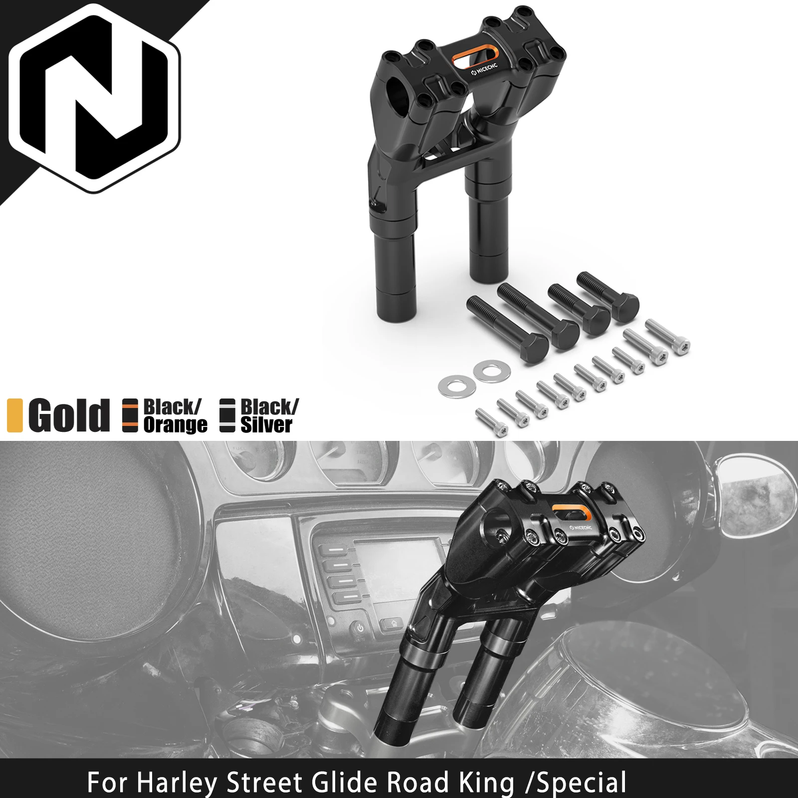 For Harley Street Glide FLHX Road King /Special 2017-2023 Modular Kickback Handlebar Riser 8