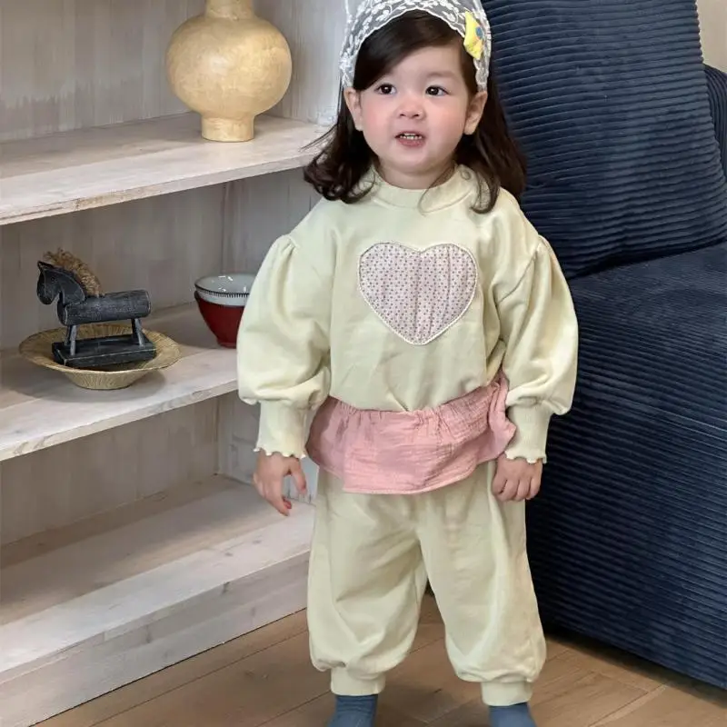 2025 Autumn New Baby Long Sleeve Clothes Set Infant Girl Sweet Heart Sweatshirt + Pants 2pcs Suit Cotton Toddler Casual Outfits