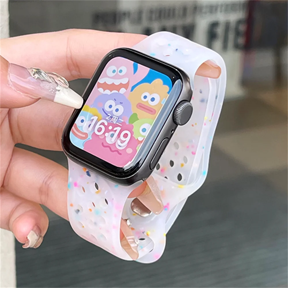 Cute Breathable Coloful Dots Clear Band For Apple Watch 9 8 7 6 5 4 3 2 SE Ultra Soft Strap For iWatch 41mm 49 45 44 42 40 38mm