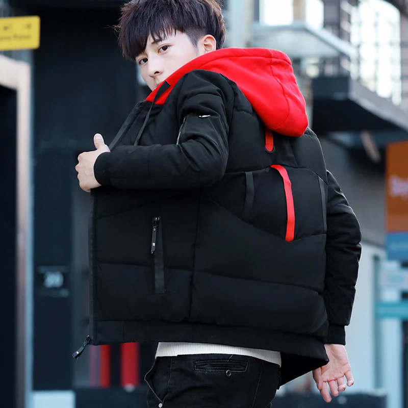 

New Winter Thickened Hooded Men's down Cotton Jacket Short Fashionable Korean Style Youth Casual Fit Zipper Closure Coat