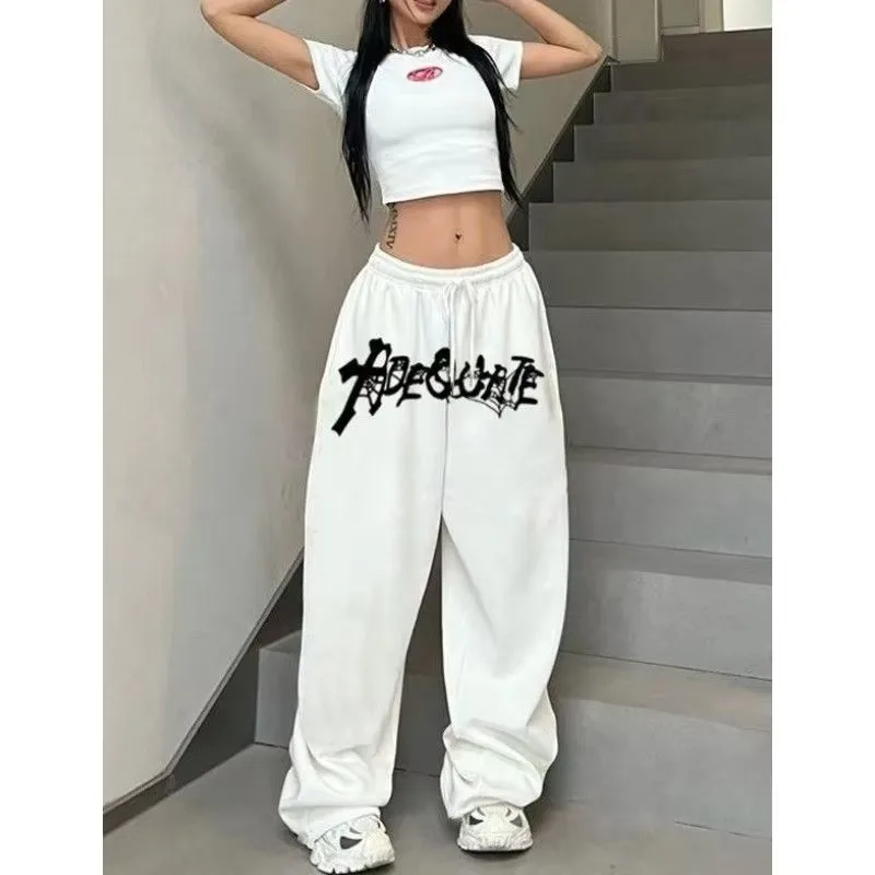 2026 Neue Herbstkollektion Amerikanischer Stil Weiße Hip-Hop-Jazz-Tanzhose mit Hoher Taille, Lockerem Geradem Bein, Weitem Bein und Kordelzug, Sportliche Modehose – Detail 8