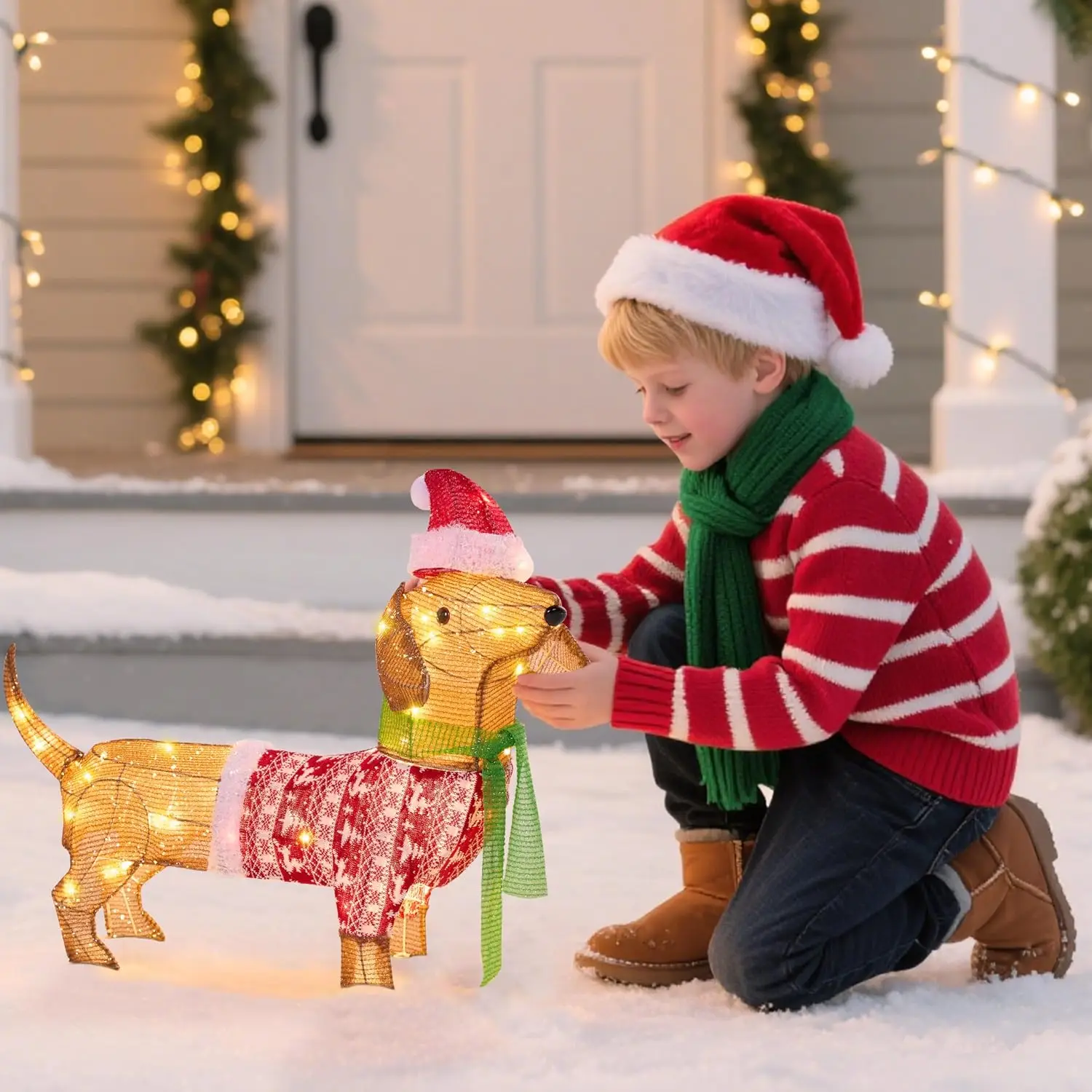 Lighted Wiener Dog Christmas Decorations Outdoor 40 LEDs Warm White Tinsel Dachshund Lights for Christmas Yard Decor Light Up Xmas Lawn Ornaments with Metal Stakes for Outside Porch Garden 5