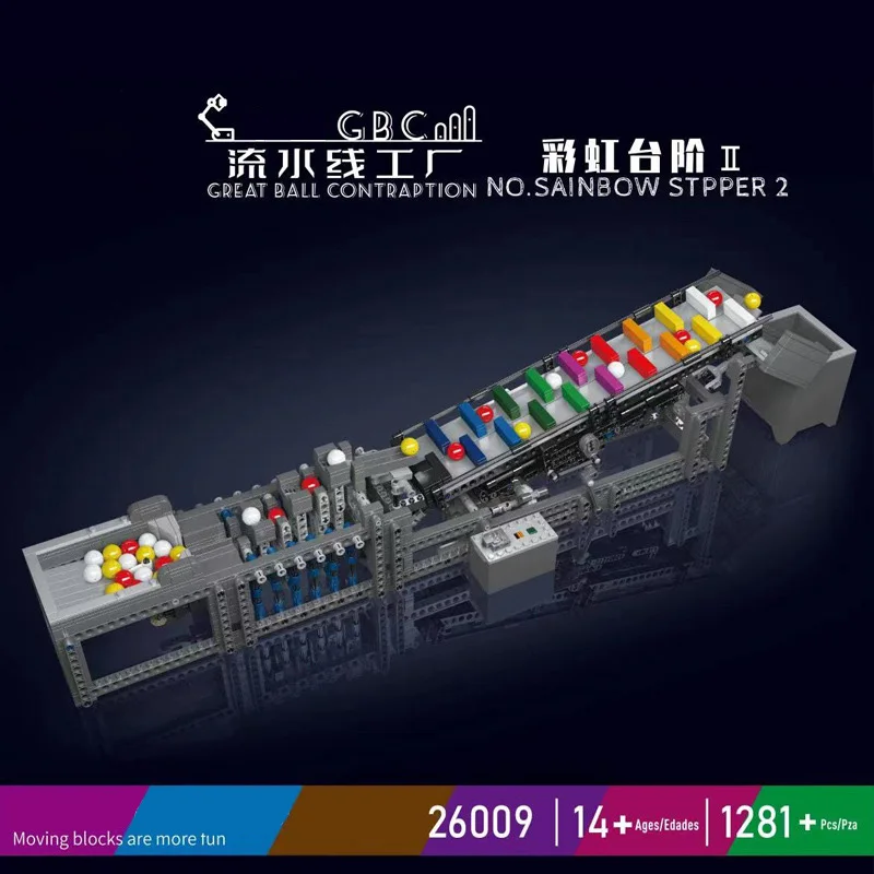 Pasos de arcoíris GBC de 2. a generación, línea de montaje eléctrico, bloques de construcción mecánicos de alta tecnología, modelo de potencia modificada, juguetes de ladrillos