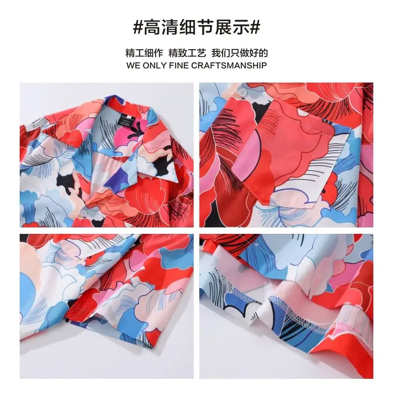 BEIANJI men clothing 2025 new Thai Hawaiian flower full print short-sleeved flower shirt men's summer casual Cuban collar shirt