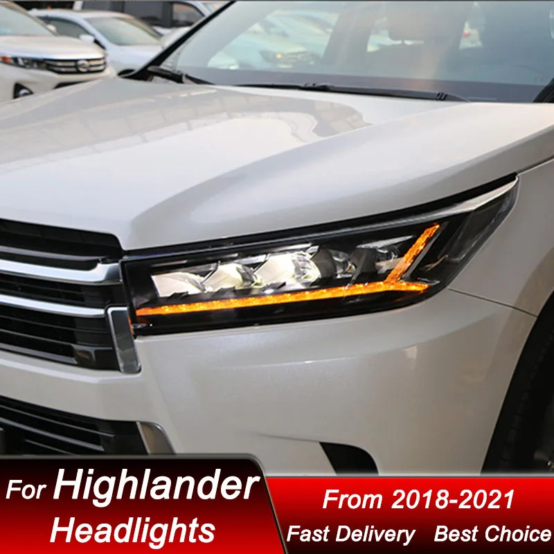 

Поп-автомобильные светодиодные фары для Toyota Highlander 2018-2021, стартовые синие, полностью светодиодные фары в сборе, обновление, аксессуары для линз проектора