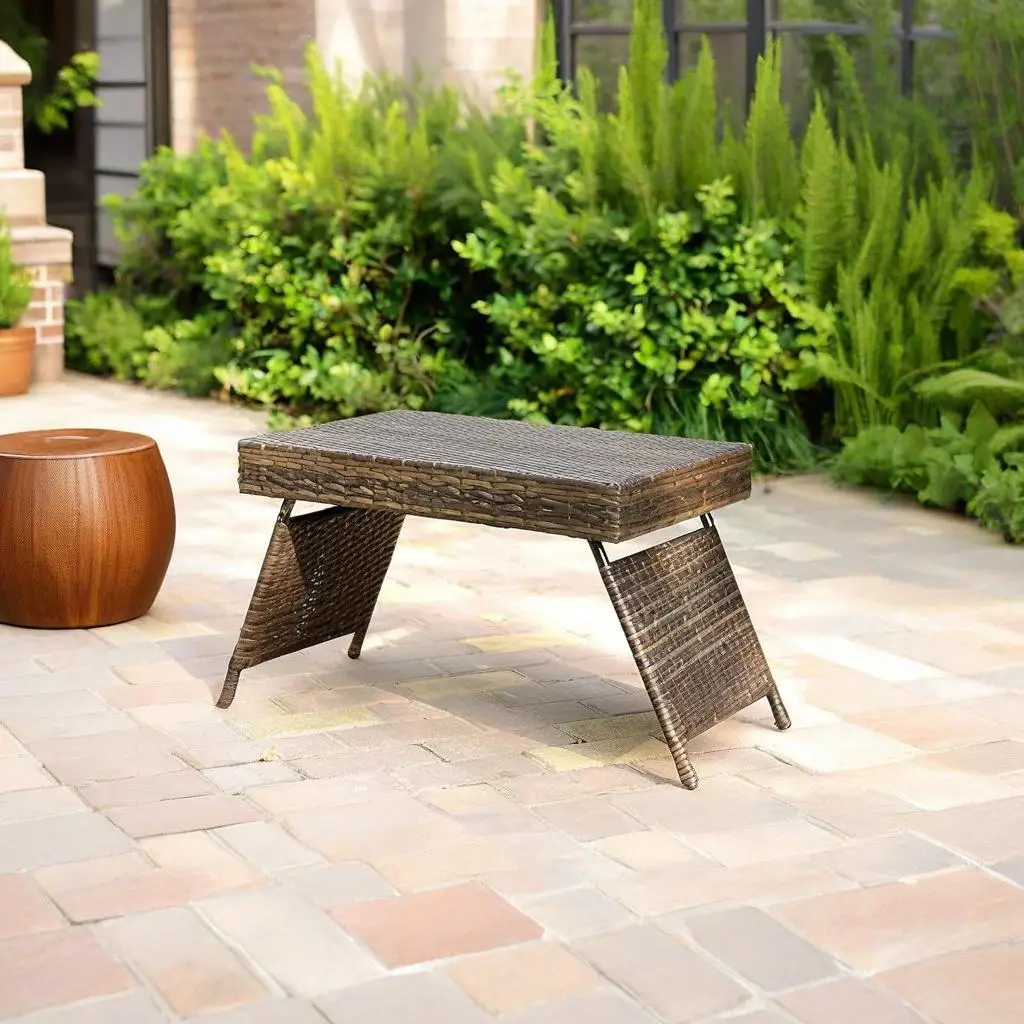 

Portable Folding Rattan Table, Lightweight Bamboo End Table for Outdoor Patio, Indoor Balcony Use
