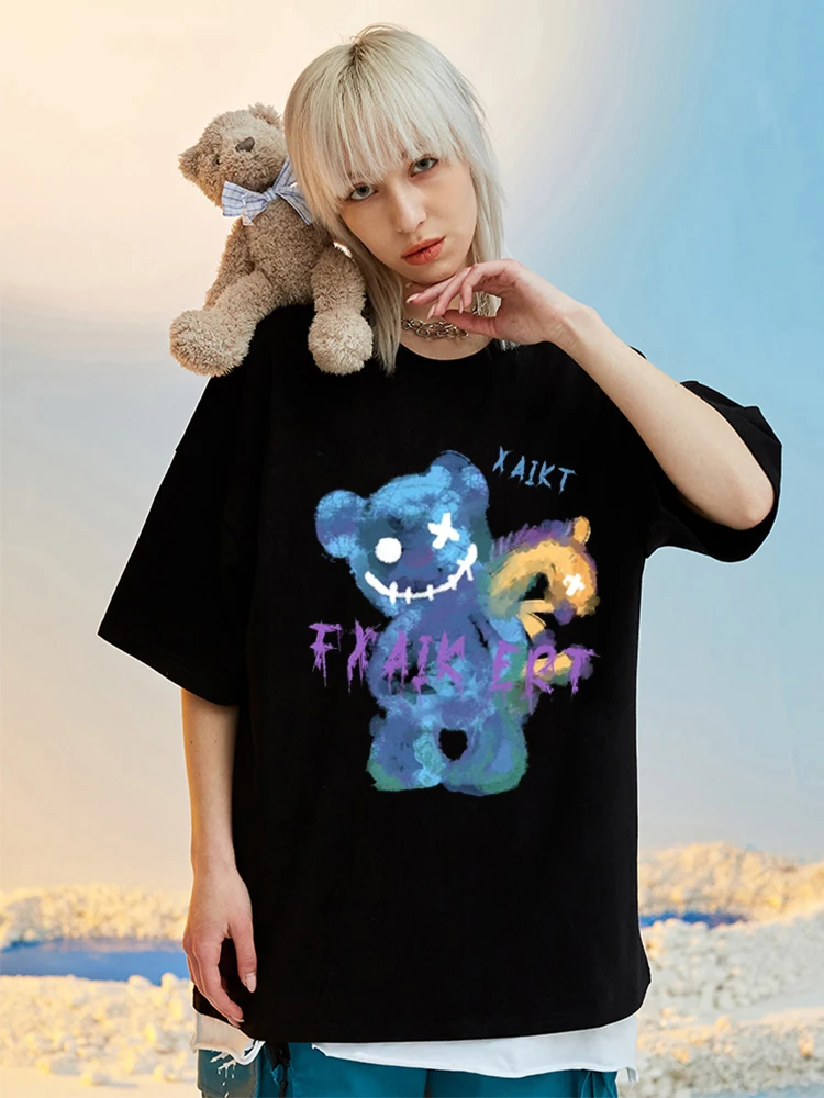 Y2k Badass Bear Kawaii T-Shirt Female Loose Oversized Clothes O-Neck Cotton Streetwear Hip Hop Brand Short Sleeve Casual Tshirt