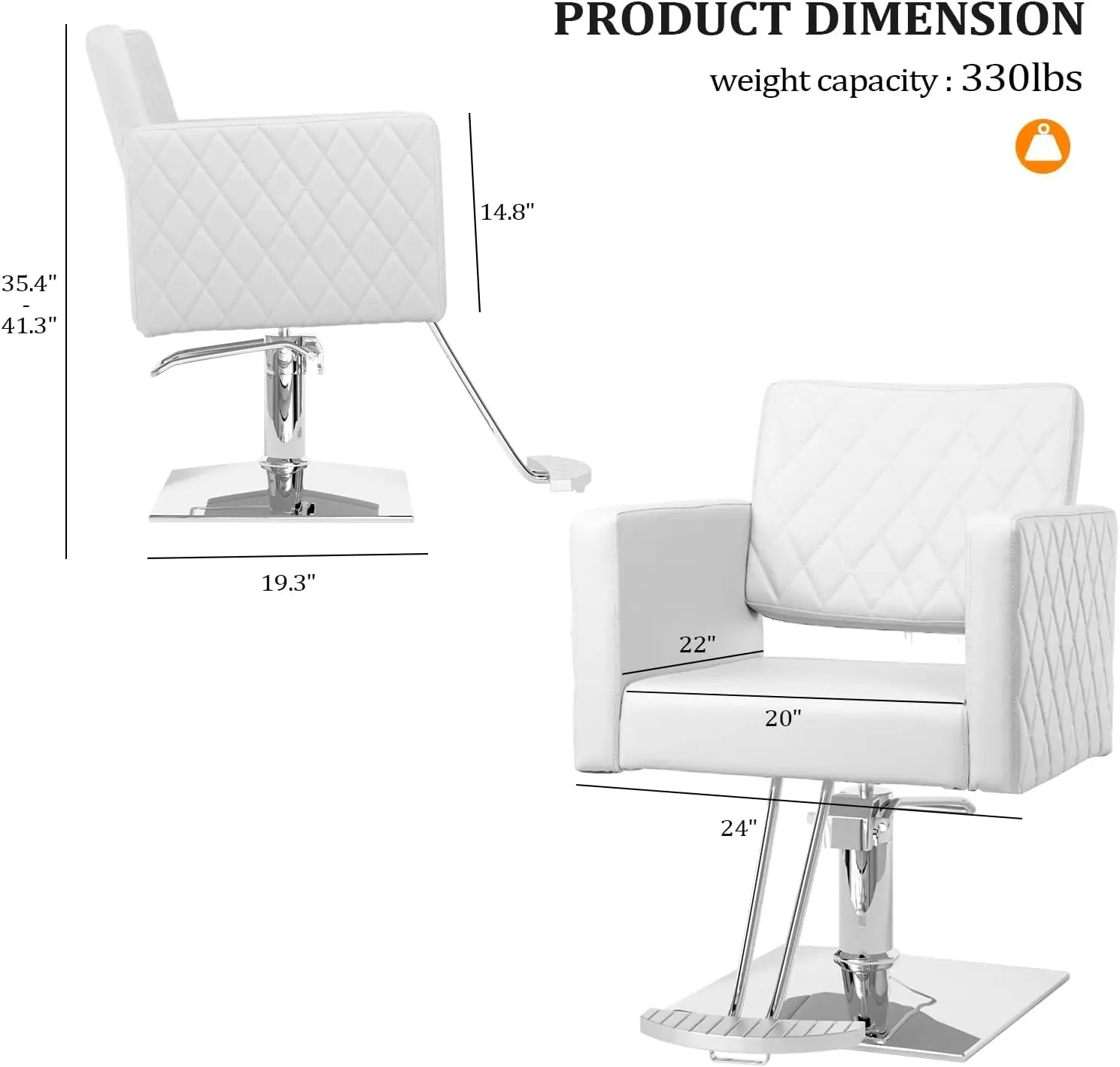 White Hair Chair with Wide Seat Aluminium Alloy Footrest, Hydraulic Barber Chair Heavy Duty, Salon Chair for Hair Stylist