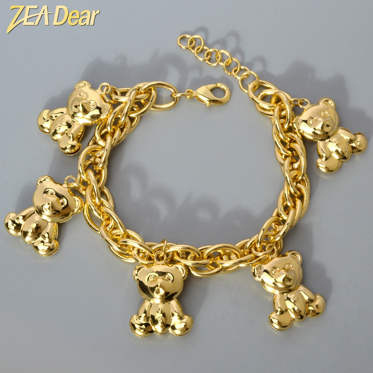 African Fashion Gold Plated Charm Bracelets Bear Pendant Copper Bracelets For Women Lover Adjustable Chain Bracelet Party Gifts