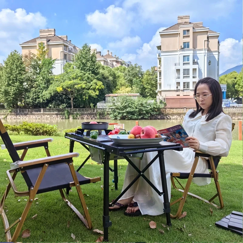 Lightweight Camping Folding table multifunctional Aluminum Alloy IGT table adjustable leg Desktop Spliceable burner BBQ Table