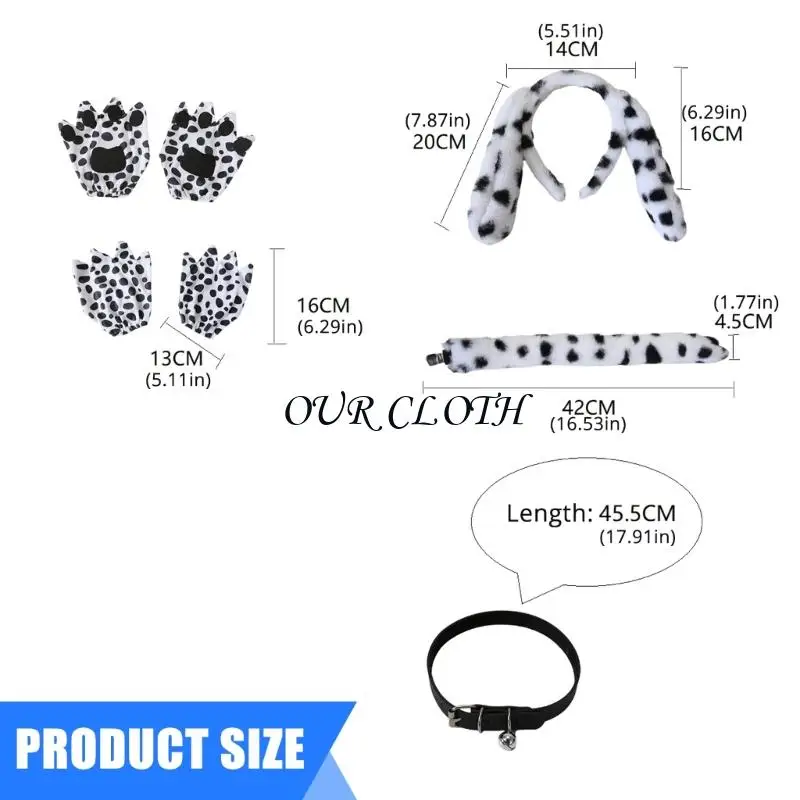 مجموعة أزياء الجرو Dalmatian الأذنين قفازات العائلة قفاز الأجراس قلادة القلادة للأطفال