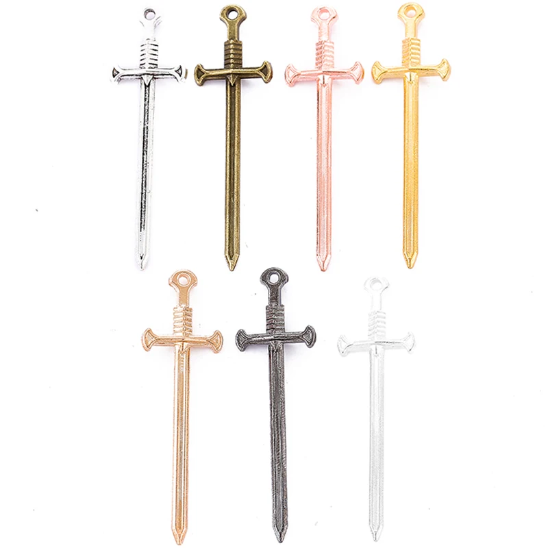 8pcs 7 colors Alloy Antique Knight Sword Charms for Jewelry Making DIY Handmade Weapons Personality Necklace Pendant