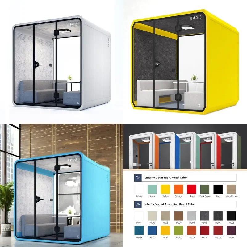 for Portable Office Soundproof Kiosk Private Phone Booth 6 Person Office Pod Indoor Silent Acoustic Meeting Room