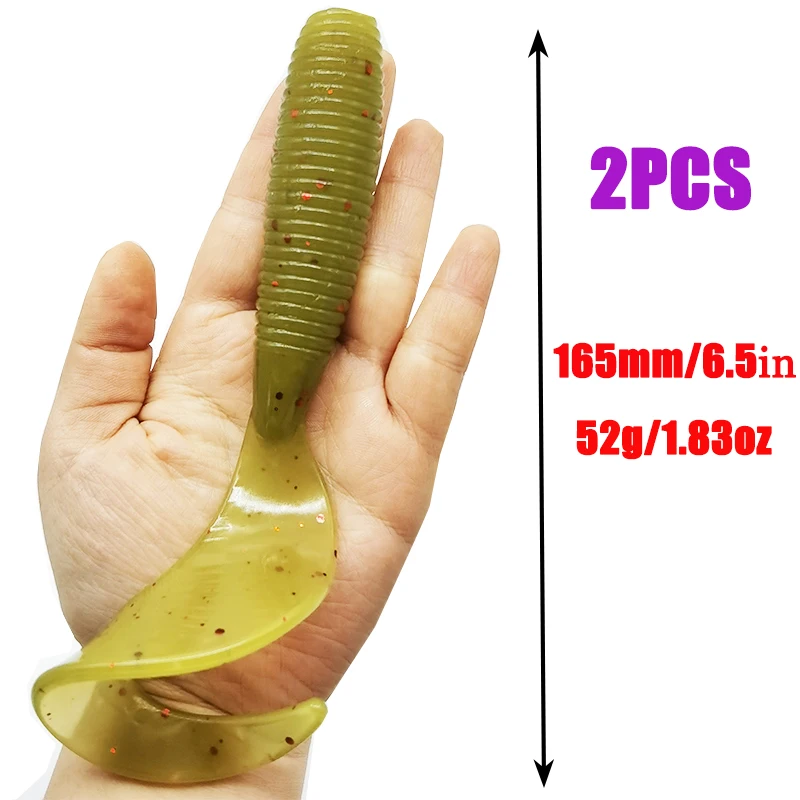 2 Pcs Fishing Lures  165mm/6.5in/52g Soft Artificial Bait Lures Bass Tail Fishing Gear