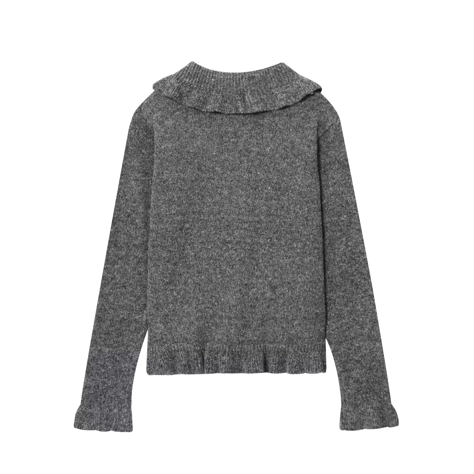 Nieuw gebreid vest voor dames, mouwen met ruches, parelknoopontwerp, zoete vintage stijl, gelaagd decoratief gebreid damesvest