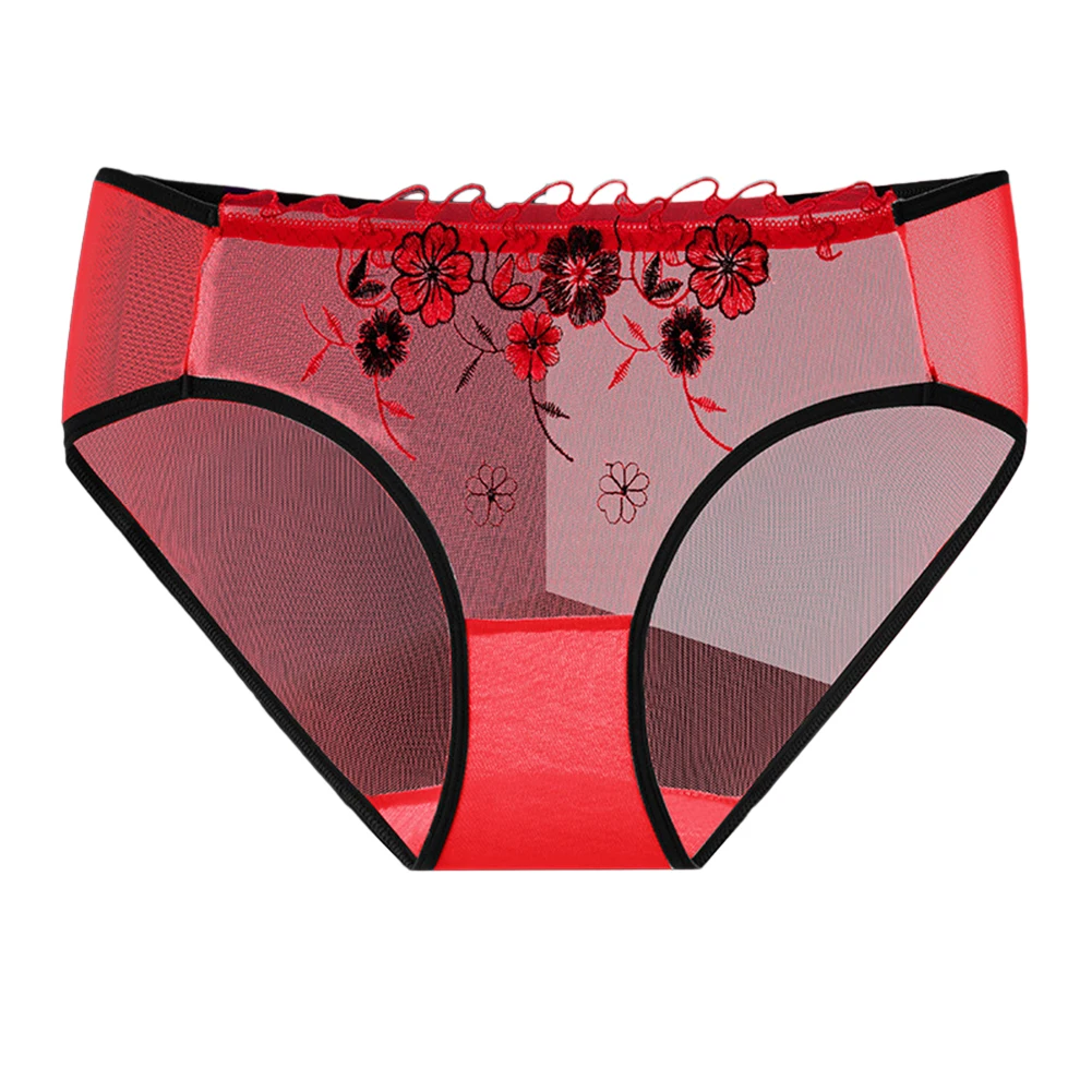 

Sexy Transparent Lingerie Panties Lace Briefs For Women Low-Waist Ladies Ultra-Thin Mesh Embroidery Knicker Seamless Underwear