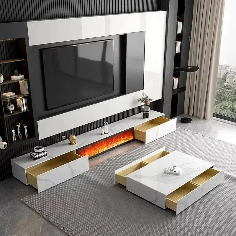 Luxury Fireplace Slate TV Stands Decor TV Cabinet Home Living Room Furniture Embedded Simulation Flame Electronic Fireplace a