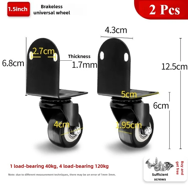 2 Stück 1,5/2 Zoll L-förmige Halterung Seitenmontage-Lenkrollen, Möbelrollen, für Kinderbetten, Blumenständer, Schreibtische, Trolleys, Schränke – Detail 7