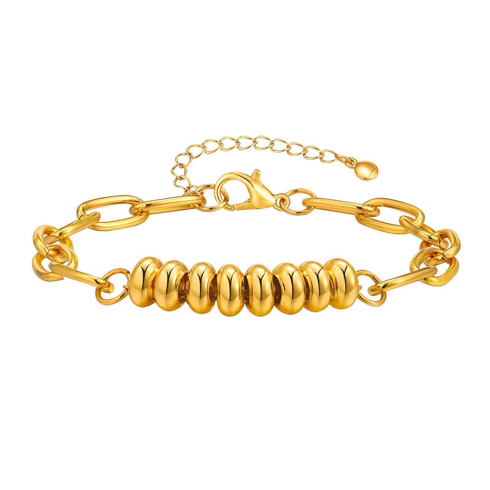 

Paperclip Chain Beaded Bracelet For Women, Adjustable Chain Bracelet Gold Plated, Popular Minimalist Jewelry