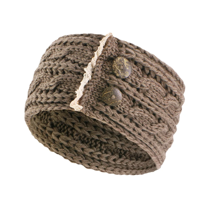 New Women Elegant Winter Knitted Headbands with Wooden Button Solid Color Coldproof Ear Warmer Headband Elastic Wide Hairband image 5