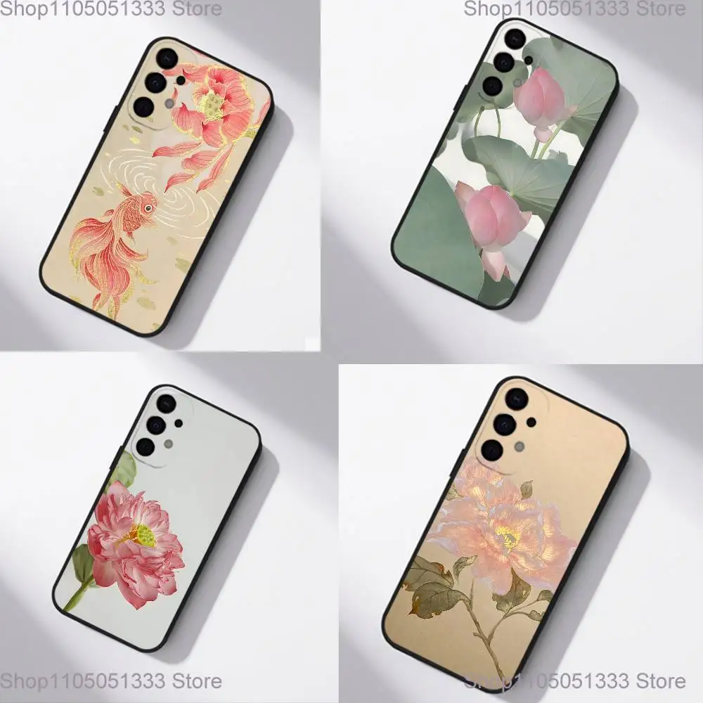 

Peony Lotus Print Design Phone Case For Samsung S25,S24,S21,S22,S23,S30,Ultra,S20,Plus,Fe,Lite,5G Black Cover