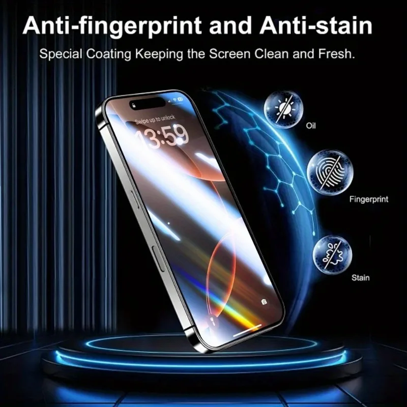 5 قطعة Ultra HD 8K واقي شاشة خالي من الغبار لهاتف iPhone 17 16 15 14 13 12 11 Pro Max 16e Plus 17 صندوق تثبيت سهل من الزجاج الهوائي