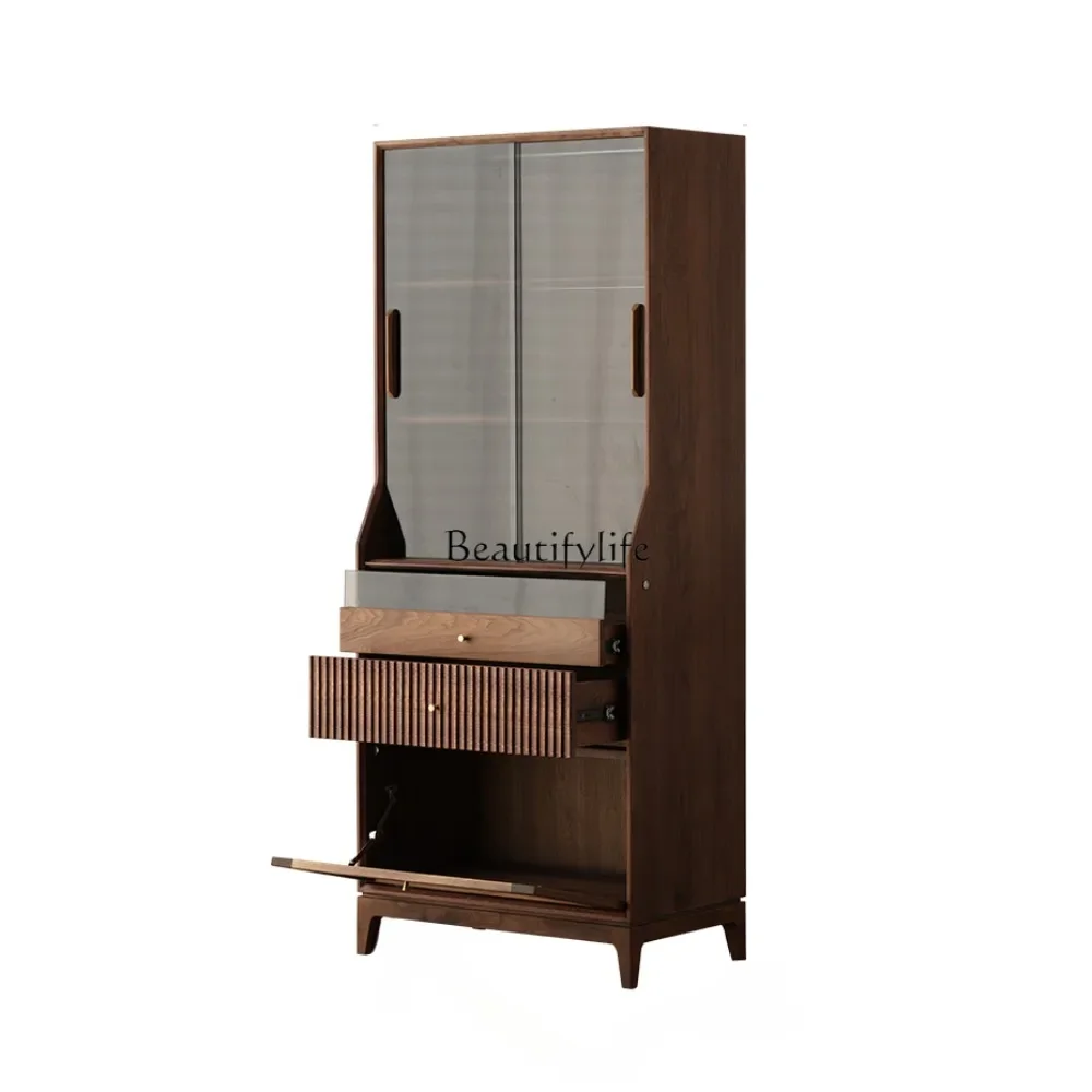 

FG11North America Black Walnut Wooden Bookcase Retro Style Living Room Hand-Made Display Dustproof Storage Locker
