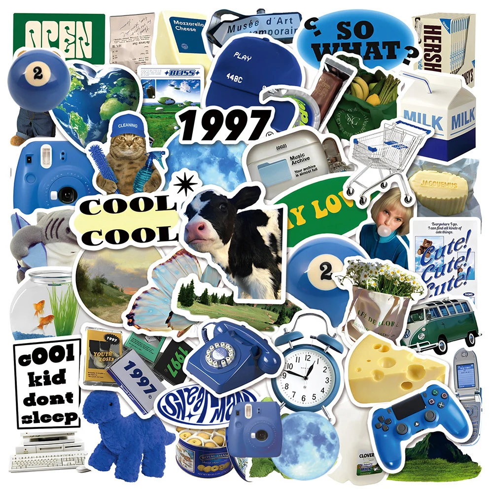 

10/30/50PCS Cute Blue INS Style Cartoon Stickers DIY Suitcase Fridge Phone Laptop Guitar Car Graffiti Kid Toy Decal Cool Sticker