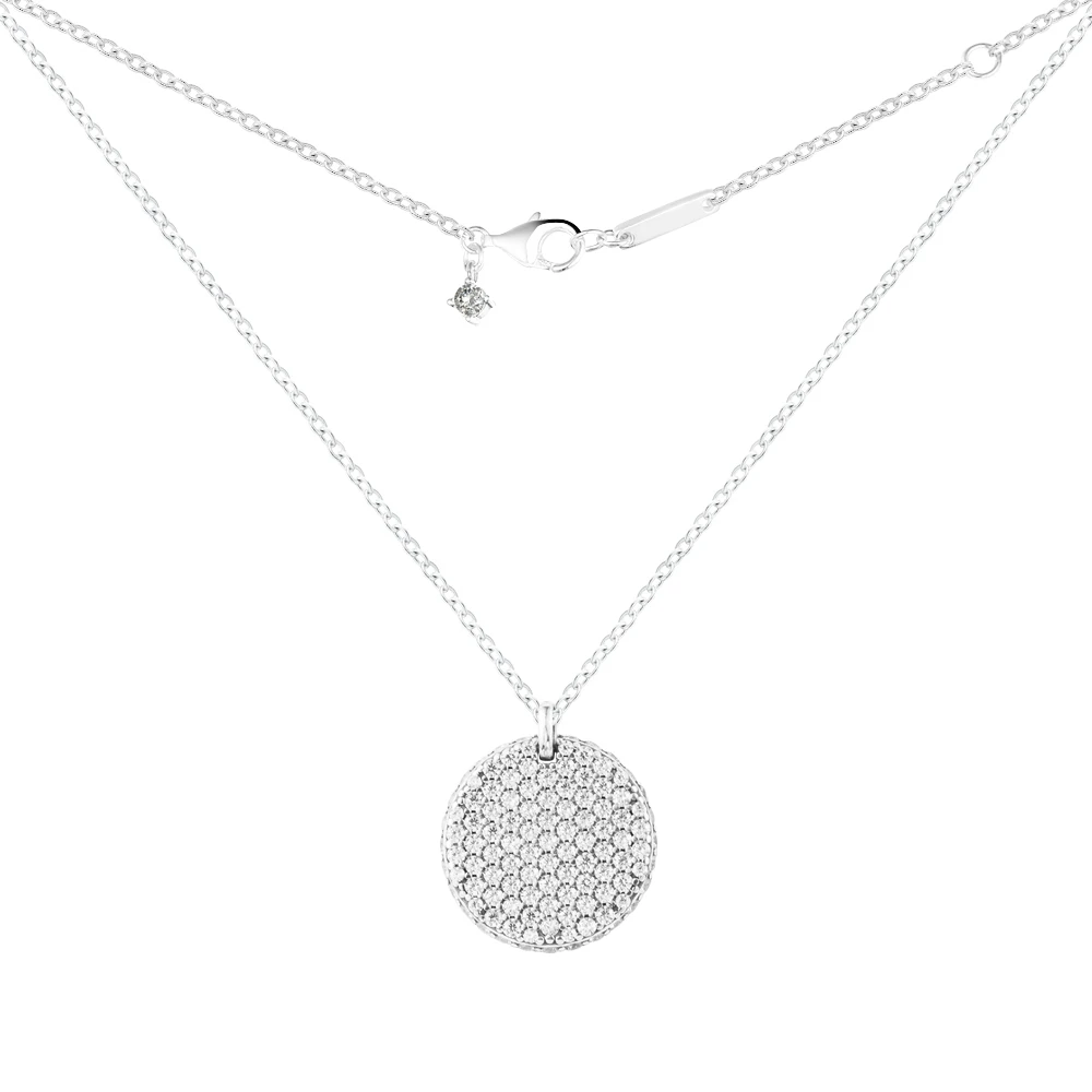 Pave Round Necklace & Pendant Girl Friends Collier Valentine's Day Long Chain 100% Real Silver S925 Necklace  for Women