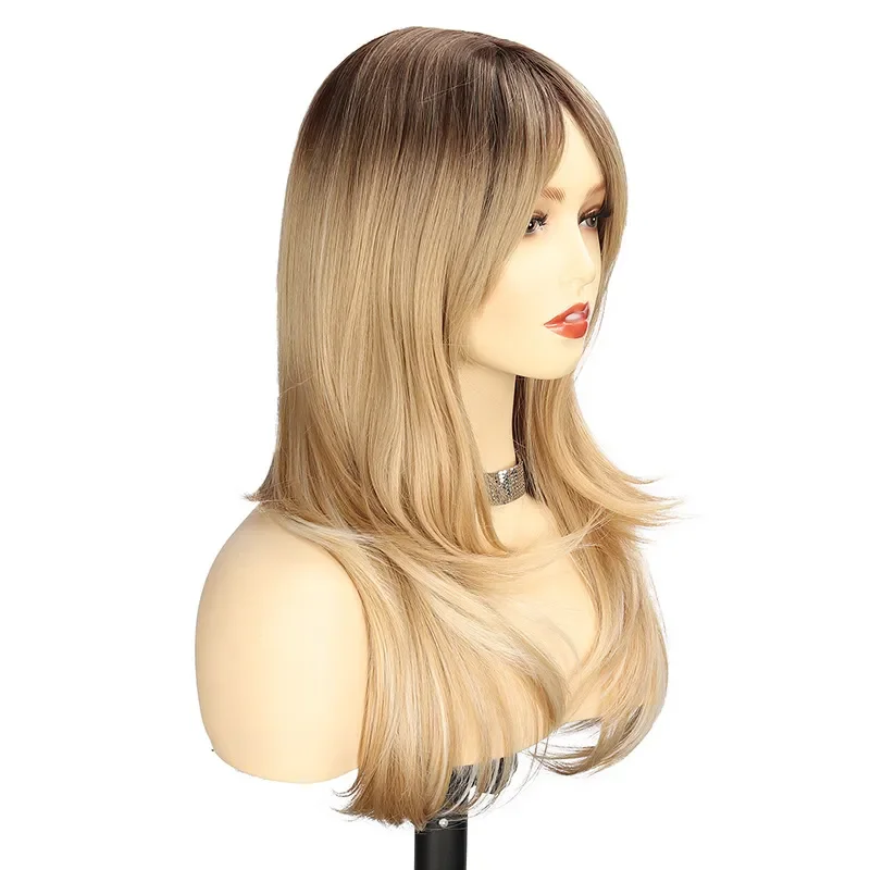 Peluca completa de cabello ondulado degradado para mujer, parte media mixta larga, fiesta de Cosplay, 60cm, nuevo