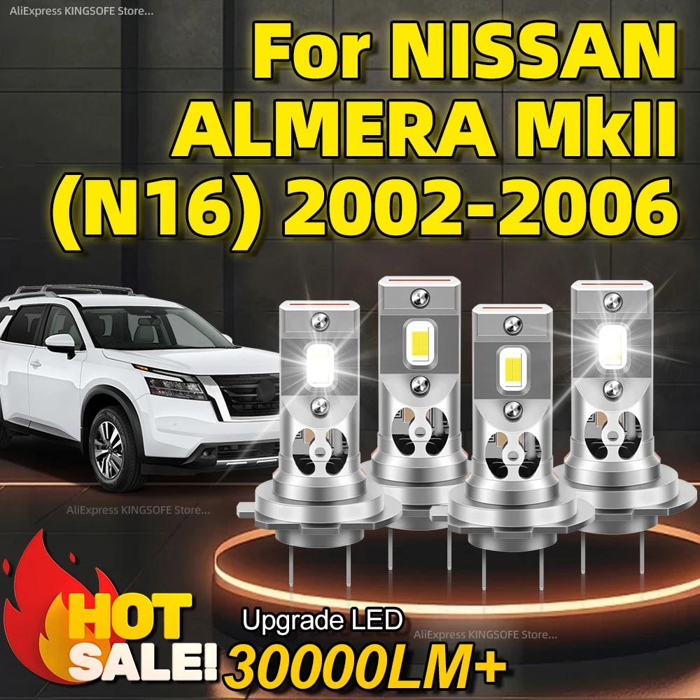 2/4Pcs 6000K 200W Bulb H7 Led Lamp CSP 7750 Car Headlight with Fan For NISSAN ALMERA MkII (N16) 2002 2003 2004 2005 2006