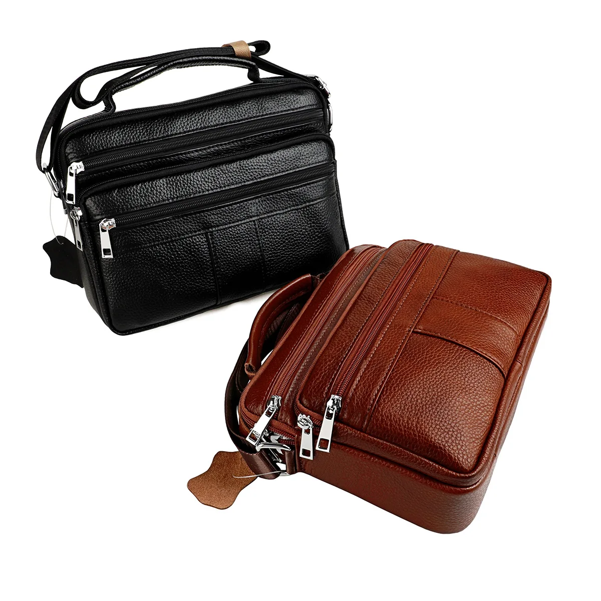 Genuine leather men's crossbody bag with multiple pockets and large capacity, hand-held shoulder bag, business briefcase