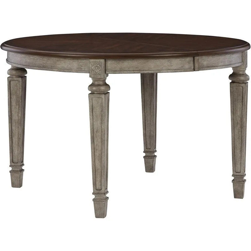 Classic Farmhouse Oval Dining Room Extension Table, Brown & Gray