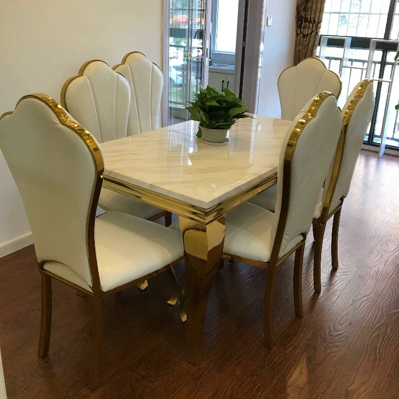 Italian Marble Dining Tables Modern Simple Light Luxury Rectangular Dining Table Set Of 6 Chairs Kitcjen Pliante Room Furniture