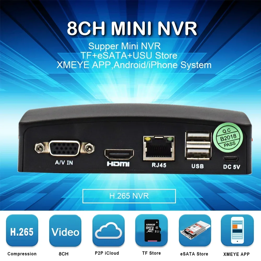 NEW MINI 8ch NVR Network H.265 5MP Video Record for CCTV Camera IP Camera Support P2P eSATA TF Slot USB Mouse Remote Control